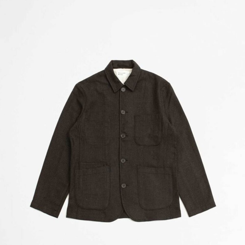 Universal Works Dogtooth Wool Mix Bakers Jacket in Brown XXL NWT